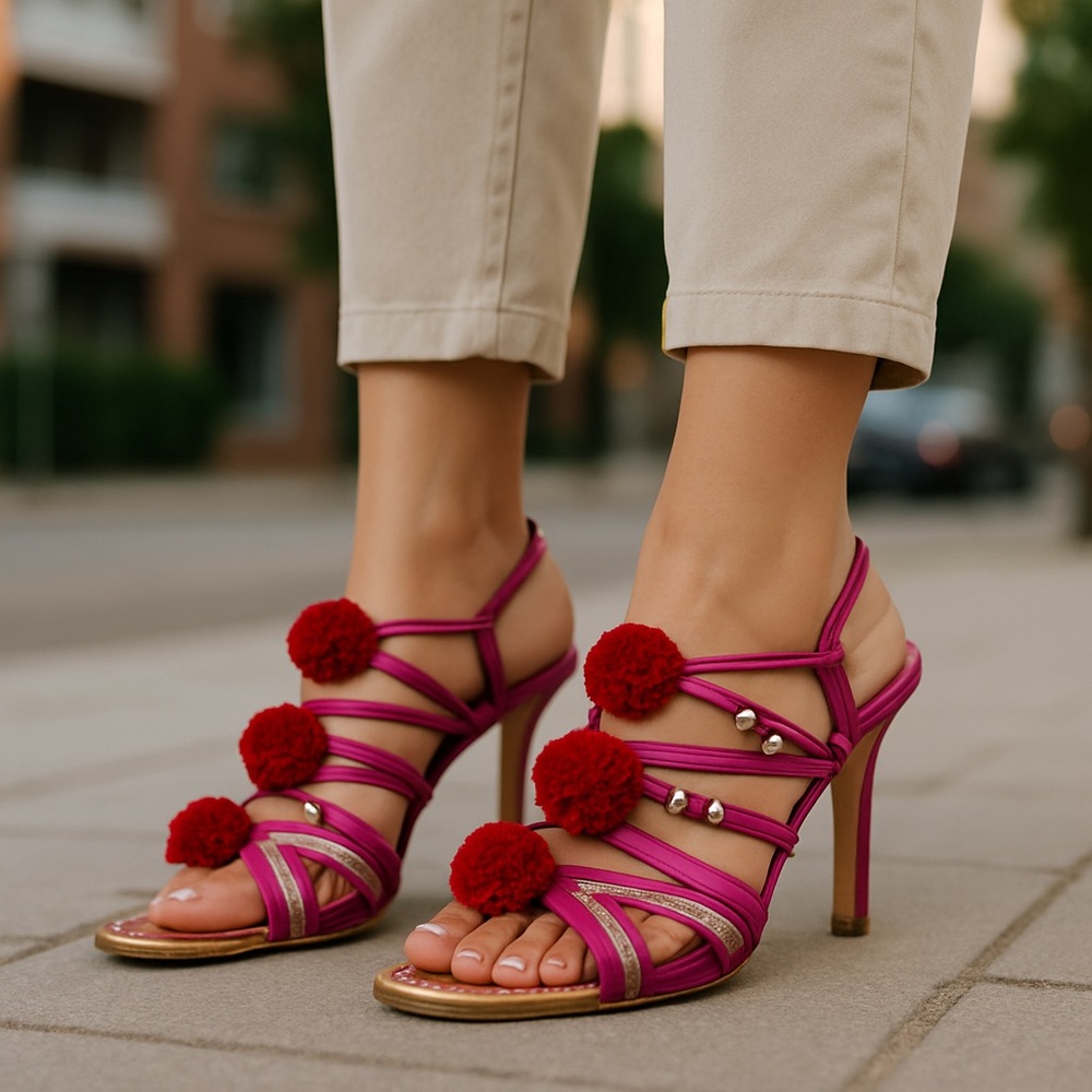 Dior Pink and Red Heels with Strappy Design